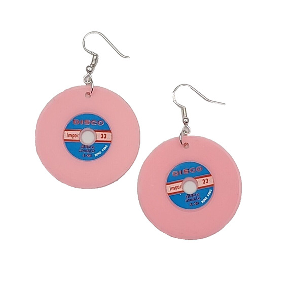 Vintage Mini Pink Disco Records Cracker Jack Charms Vending Jewelry C8 - Picture 1 of 2